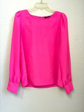 J. Crew Factory Blouse Women’s Medium Pink Puff Sleeve Feminine Girl Boss